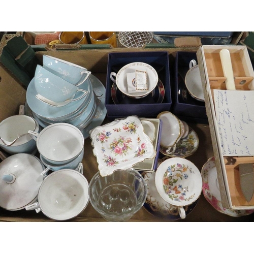 118 - Four trays of assorted ceramics to include Aynsley cup and saucer, Royal Albert Minton etc