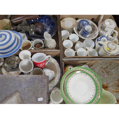 119 - Four trays of assorted ceramics and glass etc to include a T G Green cheese/butter dish