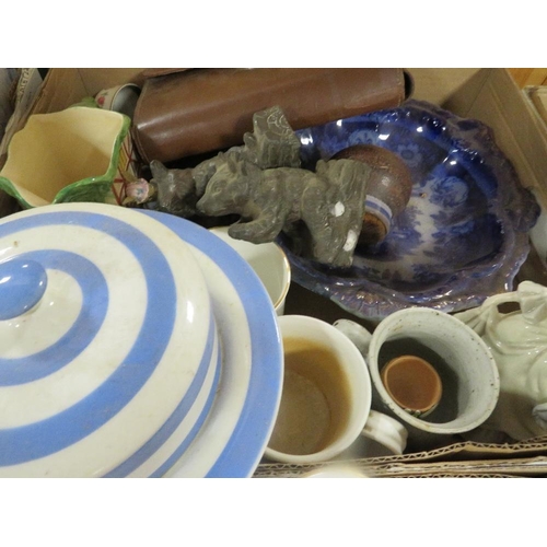 119 - Four trays of assorted ceramics and glass etc to include a T G Green cheese/butter dish