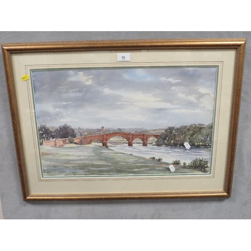 12 - Ernest Glaister (1903-1973) Lazonby Bridge River Eden watercolour, signed and titled on the reverse,... 