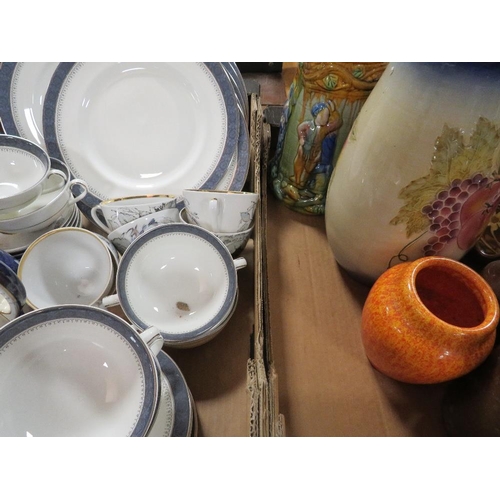 122 - Two trays of assorted ceramics to include Royal Doulton Sherbrooke dinnerware