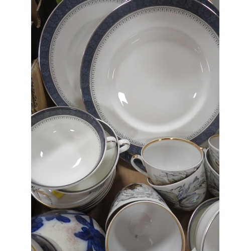 122 - Two trays of assorted ceramics to include Royal Doulton Sherbrooke dinnerware