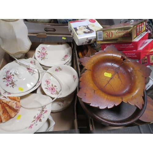 125 - Two trays of sundries to include treen and ceramics