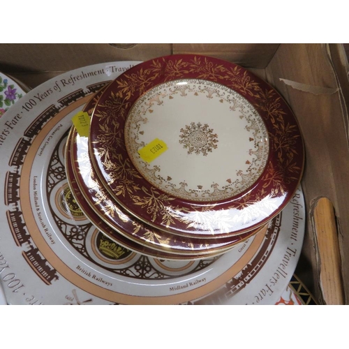 127 - A tray of assorted plates to include Royal Crown Derby examples