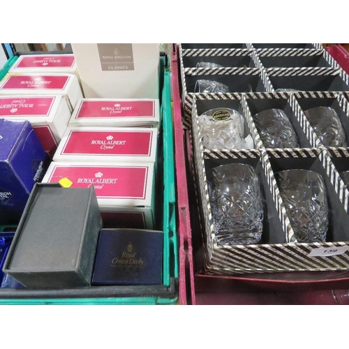 139 - Two trays of crystal and glass to include boxed Royal Albert and Edinburgh examples