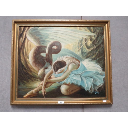 15 - An oil depicting a young ballerina girl with a swan