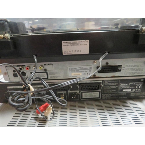 153 - A collection of Sony audio equipment to include a AM/FM stereo receiver STR-D8790 and two speakers A... 