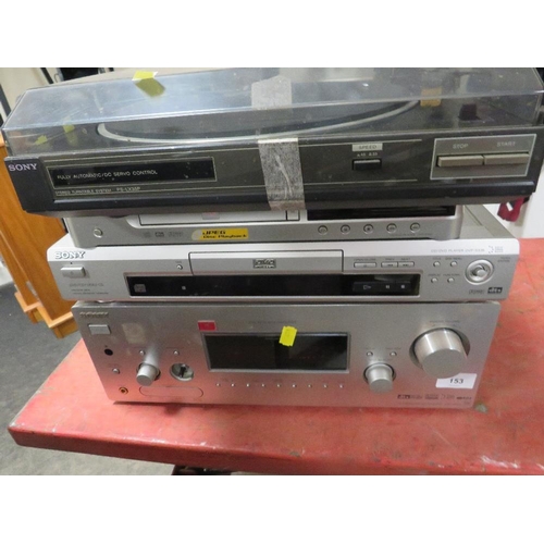 153 - A collection of Sony audio equipment to include a AM/FM stereo receiver STR-D8790 and two speakers A... 