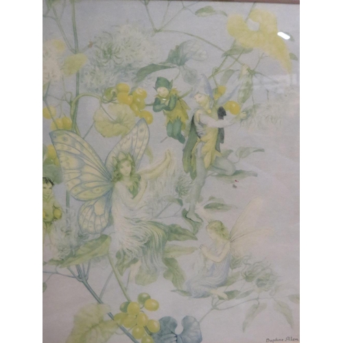 16 - Five assorted pictures and prints to include a pair of fairy pictures by Daphne Allen. (5)