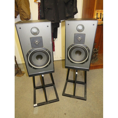 170 - A pair of Mordaunt short MS35Ti speakers with floor stands - House Clearance