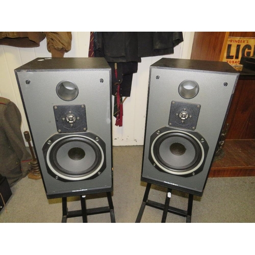 170 - A pair of Mordaunt short MS35Ti speakers with floor stands - House Clearance