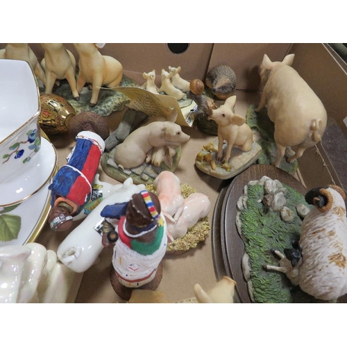 53 - A tray of assorted ceramics etc to include Border Fine Arts figures