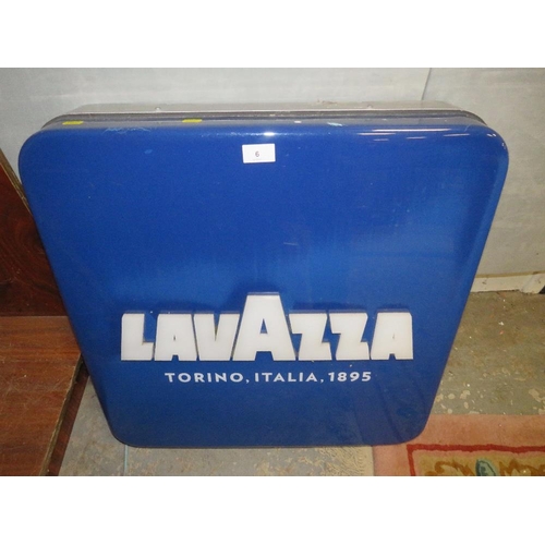 6 - A LAVAZZA perspex illuminating advertising sign - not tested, together with two advertising prints