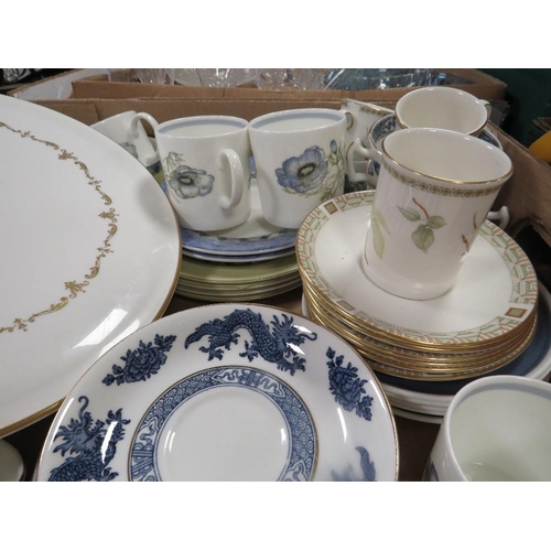 61 - Two trays of assorted ceramics and glassware to include Wedgwood, Susie Cooper and Royal Worcester G... 