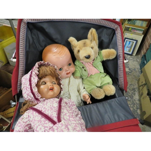 70 - A vintage Silver Cross pram together with a selection of vintage dolls, bears and a model horse and ... 