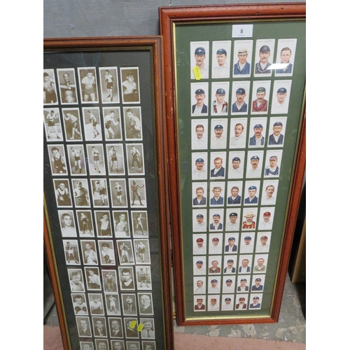 8 - Nine frames of cricketing & boxing interest cigarette cards with glazed backs