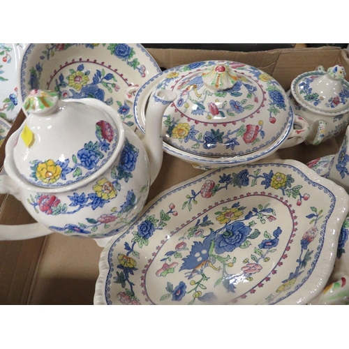 85 - Four trays of assorted tea/dinner ware to include Masons Regency, etc