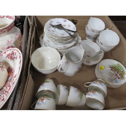 85 - Four trays of assorted tea/dinner ware to include Masons Regency, etc