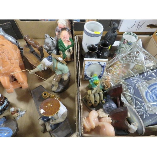 87 - Two trays of ceramics to include Oriental figures