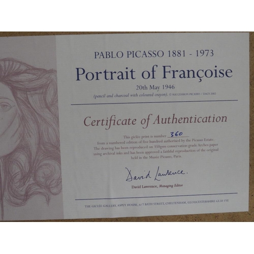 9 - Pablo Picasso - A framed limited edition ‘Portrait of Francoise’, with certificate on the reverse, 5... 