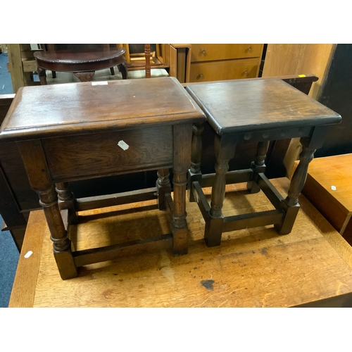 764 - An oak sewing table together with a small oak stool. (2)