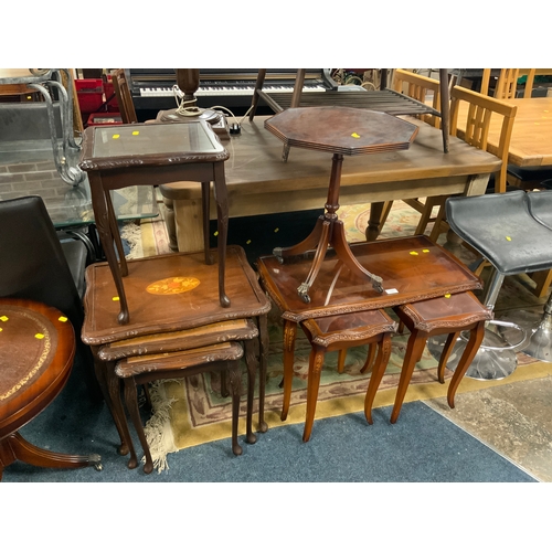 780 - A modern mahogany nest of tables together with two occasional tables and another nest of tables