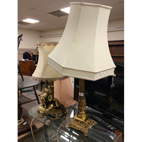 798 - Two gilt table lamps with shades