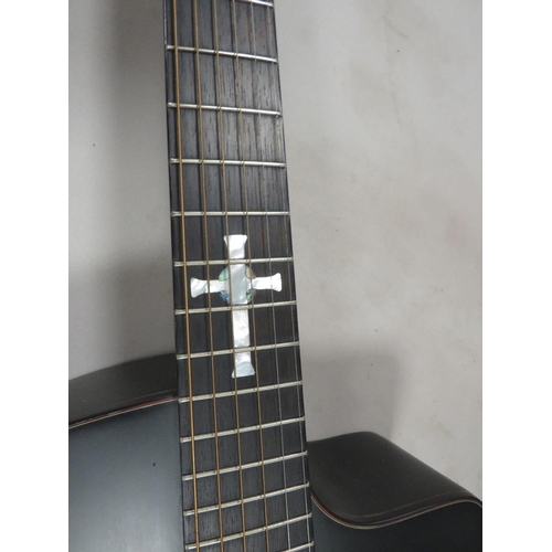 209 - A Gothic black matt finish electric acoustic guitar by Walden with Celtic cross mother of pearl inla... 