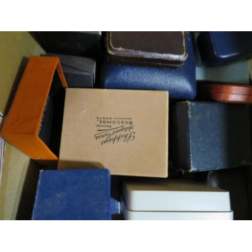 241 - Two boxes of antique and vintage jewellery boxes for rings, brooches, studs, etc.