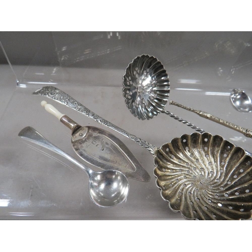 287 - Five assorted hallmarked silver spoons to include a swirl pattern sifter example, a hallmarked silve... 