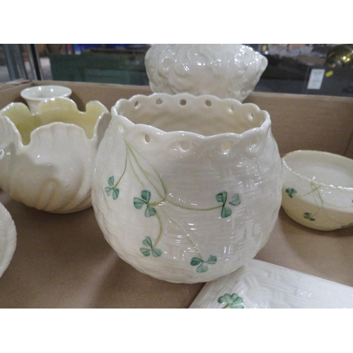 295 - A collection of Belleek to include vases, jug, picture frame etc