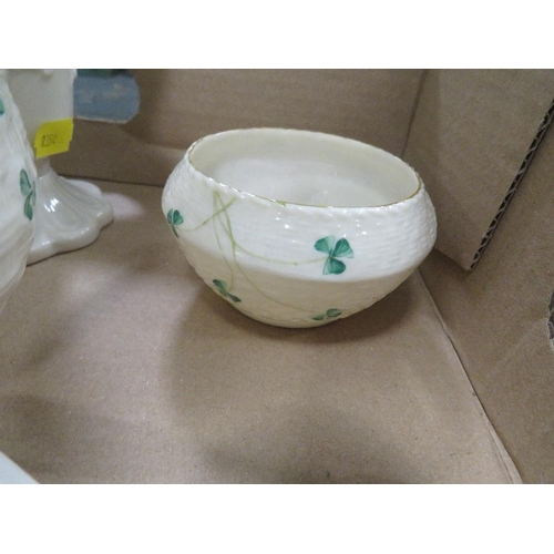 295 - A collection of Belleek to include vases, jug, picture frame etc