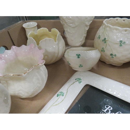 295 - A collection of Belleek to include vases, jug, picture frame etc