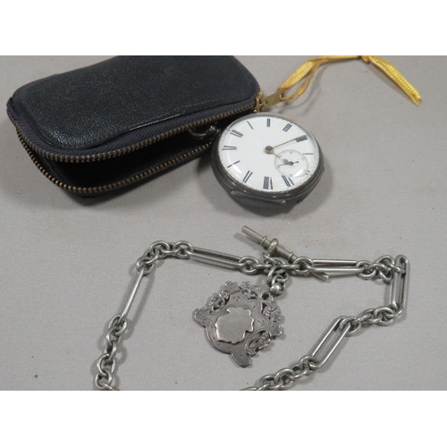 307 - A hallmarked silver open faced pocket watch together with a hallmarked silver fob on a silver plated... 