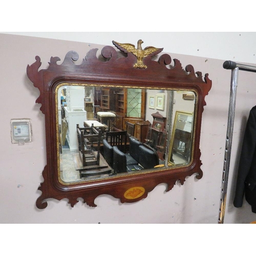 804 - A Georgian style mahogany inlaid mirror with Eagle surmount 80 x 94 cm