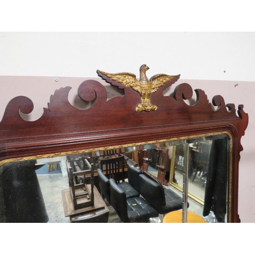 804 - A Georgian style mahogany inlaid mirror with Eagle surmount 80 x 94 cm