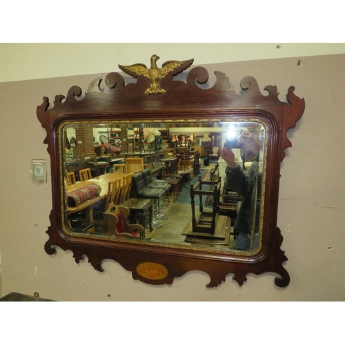 804 - A Georgian style mahogany inlaid mirror with Eagle surmount 80 x 94 cm