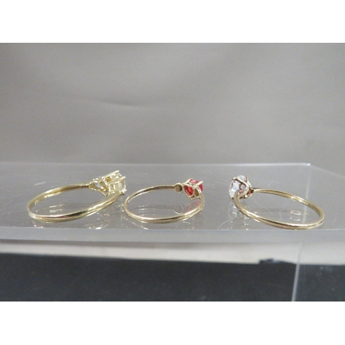 347 - Three hallmarked 9ct gold dress rings, all size R, total weight approx. 5.2g