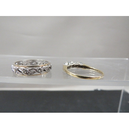 351 - A hallmarked 9ct gold dress rings and 9ct gold & silver eternity ring, both size Q, total weight app... 