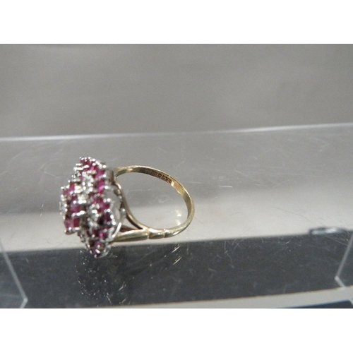 360 - A hallmarked 9ct gold ruby & diamond cluster ring, size L, weight approx 3.5 g