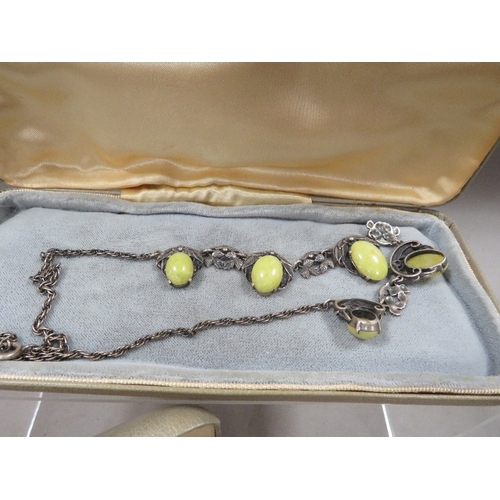 400 - A selection of vintage costume jewellery set with hardstone to include silver example