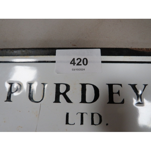 420 - A James Purdy & Sons enamel advertising sign, approx. 40 x 26 cm