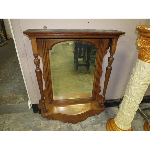 805 - An Edwardian oak overmantel hanging mirror H 96 cm W 80 cm