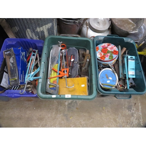593 - Three large trays of used tools