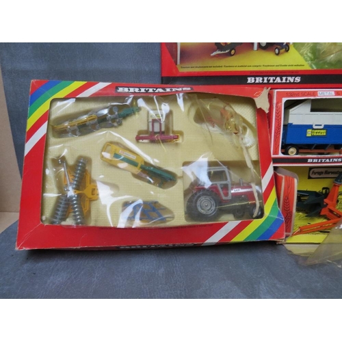 114 - A SELECTION OF BOXED AND UNBOXED MAINLY BRITAINS TOYS, to include Volvo tractor, animal pens, farm b... 