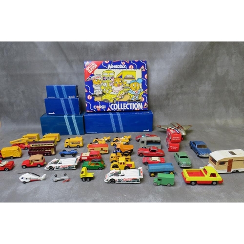 116 - A COLLECTION OF DIE CAST VEHICLES, to include five boxed Weetabix vehicles, nine unboxed Weetabix ve... 