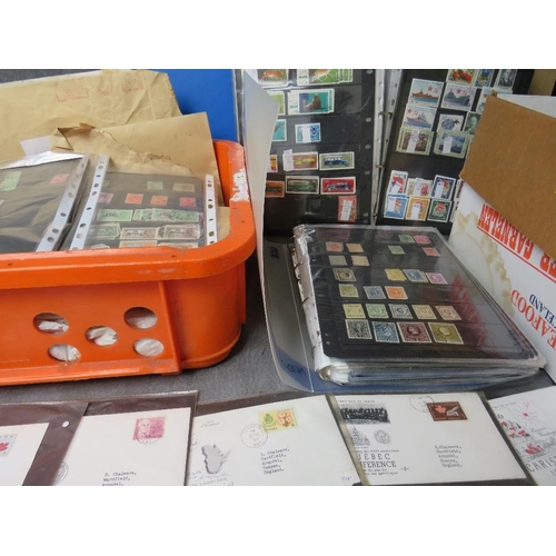 12 - A TRAY CONTAINING FOUR STAMP ALBUMS / STOCK BOOKS OF MAINLY RUSSIAN STAMPS, together with a box of f... 