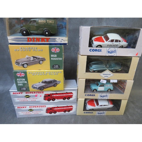 121 - TWELVE BOXED DIE CASE VEHICLES, to include two Dinky 943 Leyland octopus Esso tankers, Atlas Dinky 1... 