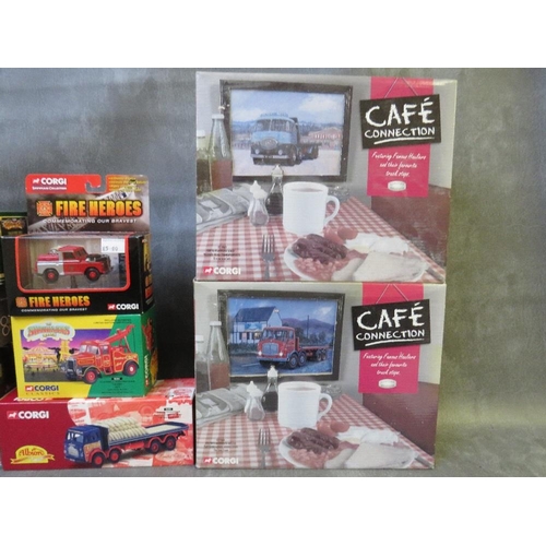 123 - MIXED TRAY OF BOXED CORGI DIE CAST VEHICLES, to include two Cafe Collection vehicles CC10501 and CC1... 