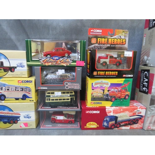 123 - MIXED TRAY OF BOXED CORGI DIE CAST VEHICLES, to include two Cafe Collection vehicles CC10501 and CC1... 